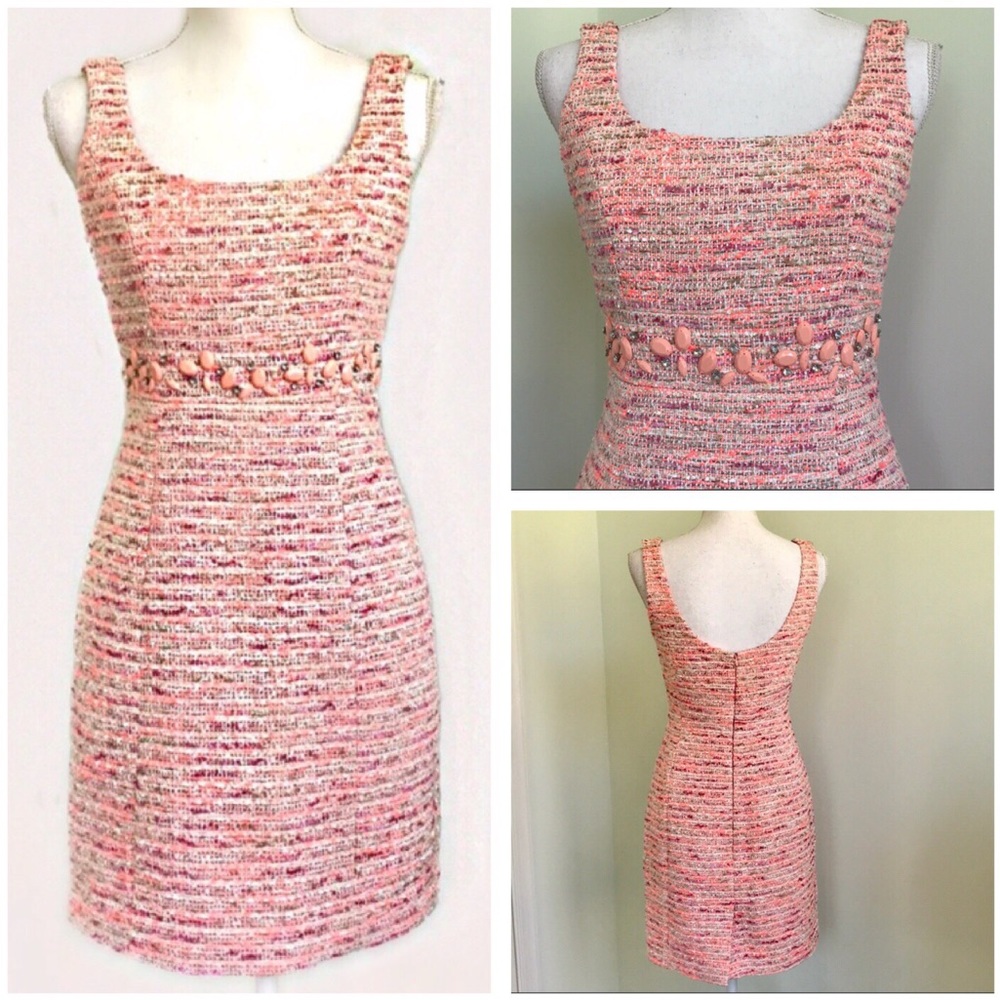 Boston Proper Pink Tweed Beaded Dress
